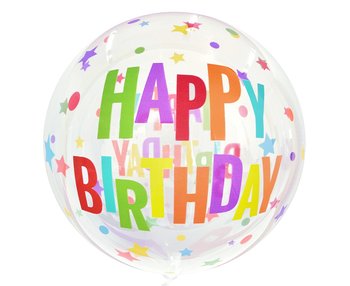 Balon Aqua - kryształowy, Happy Birthday (gwiazdy), 20" - GoDan