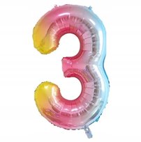 BALON CYFRA 3 TRZY KOLOROWY FOLIOWY W KSZTAŁCIE CYFRY URODZINY IMPREZA 1m
