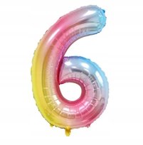 BALON CYFRA 6 SZEŚĆ KOLOROWY FOLIOWY W KSZTAŁCIE CYFRY URODZINY IMPREZA 1m