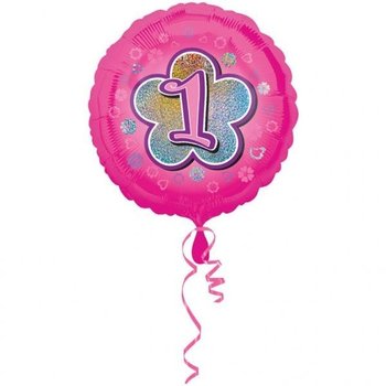 Balon foliowy, 1 urodziny, różowy, 43 cm
