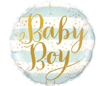 Balon Foliowy 18 Cali Ql Cir Baby Boy, Niebieskie Paski - Qualatex