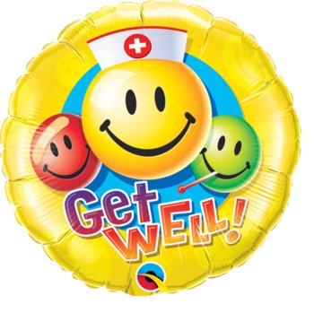 Balon Foliowy, 18", Get Well Z Uśmiechami - Qualatex