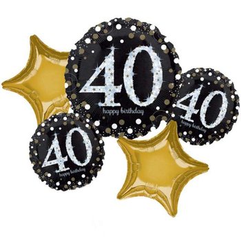 Balon foliowy, 40 urodziny - Sparkling Celebration, czarno-złoty, 5 sztuk - Amscan