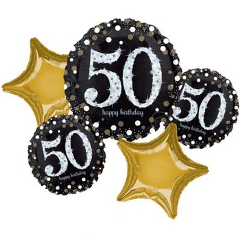 Balon foliowy, 50 urodziny - Sparkling Celebration, czarno-złoty, 5 sztuk - Amscan