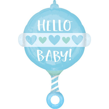 Balon foliowy, Baby Boy Rattle, błękitny, 1 sztuka