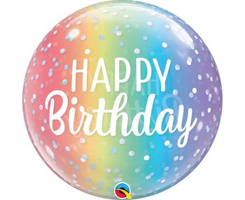 Balon foliowy, Bubble Happy Birthday, 22", tęczowy - Qualatex