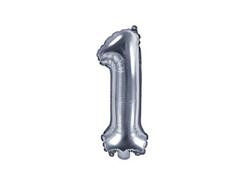 Balon foliowy, cyfra 1, srebrny, 35 cm - PartyDeco