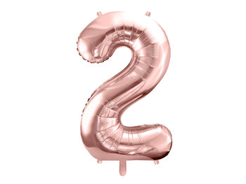 Balon foliowy, cyfra 2, 86 cm, różowe złoto - PartyDeco