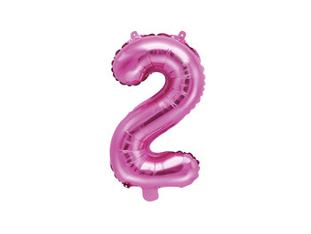 Balon foliowy, cyfra 2, różowy, 35 cm - PartyDeco