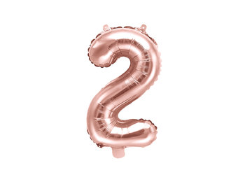 Balon foliowy, cyfra 2, różowy, 35 cm - PartyDeco