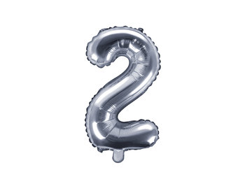 Balon foliowy, cyfra 2, srebrny, 35 cm - PartyDeco