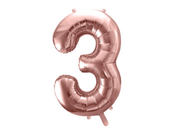Balon foliowy, cyfra 3, 86 cm, różowe złoto - PartyDeco