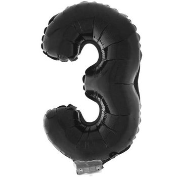 Balon foliowy, cyfra 3, czarny, 40 cm - Funny Fashion
