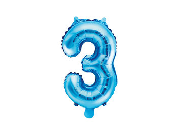 Balon foliowy, cyfra 3, niebieski, 35 cm - PartyDeco