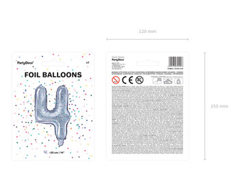 Balon foliowy, Cyfra 4, 35 cm, holograficzny - PartyDeco