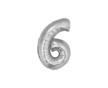 Balon foliowy, Cyfra 6, srebrna, 35 cm - GoDan