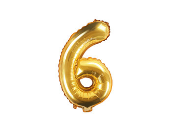 Balon foliowy, cyfra 6, złoty, 35 cm - PartyDeco