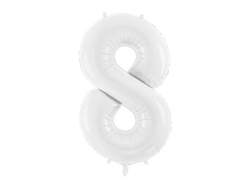 Balon foliowy, Cyfra ''8', Biały, 86 cm - PartyDeco