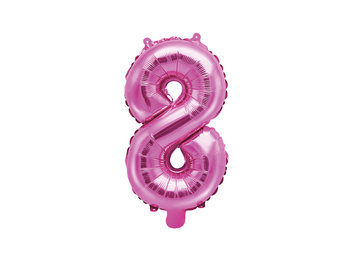Balon foliowy, cyfra 8, różowy, 35 cm - PartyDeco