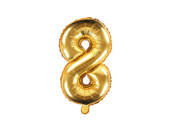 Balon foliowy, cyfra 8, złoty, 35 cm - PartyDeco