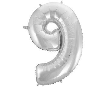 Balon foliowy, cyfra 9, srebrny, 86 cm - GoDan