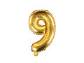 Balon foliowy, cyfra 9, złoty, 35 cm - PartyDeco