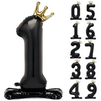 Balon foliowy czarna cyfra ze złotą koroną Postument - 0