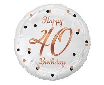 Balon foliowy Happy 40 Birthday, biały, nadruk różowo-złoty, 18' - GoDan