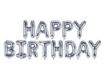Balon foliowy, Happy Birthday, 340 cm, srebrny - PartyDeco