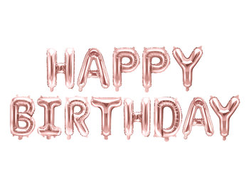 Balon foliowy, Happy Birthday, 340x35 cm, różowe złoto - PartyDeco