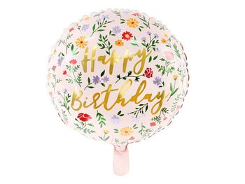Balon foliowy Happy Birthday, kwiaty, 35 cm - PartyDeco