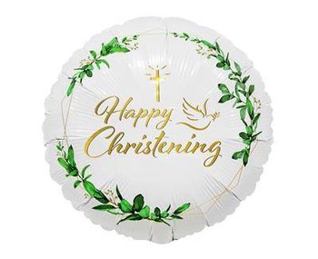 Balon foliowy Happy Christening (krzyż i gołąbek) 46cm - GoDan