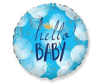 Balon Foliowy Hello baby Niebieski okrągły 46 cm - GoDan