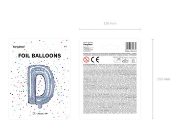 Balon foliowy, Litera D, 35 cm, holograficzny - PartyDeco