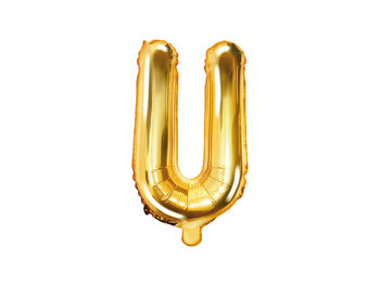 Balon foliowy, litera U, złoty, 35 cm - PartyDeco