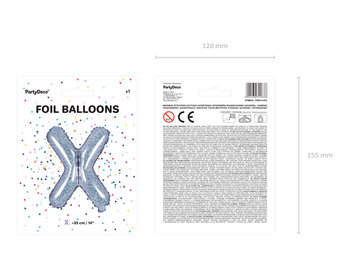 Balon foliowy, Litera X, 35 cm, holograficzny - PartyDeco