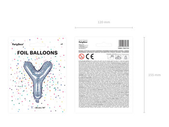 Balon foliowy, Litera Y, 35 cm, holograficzny - PartyDeco