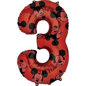 Balon foliowy, Myszka Mickey, cyfra 3, czerwony, 1 sztuka - Amscan