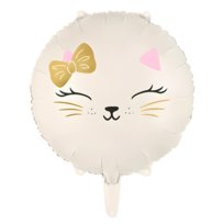 Balon foliowy okrągły uroczy Kot Kotek kremowy złoty 45cm PartyDeco
