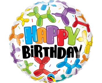 Balon foliowy RND, Happy Birthday, pieski, 18" - Qualatex