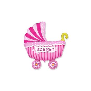 Balon foliowy, różowy wózeczek mini, 25x35cm - NiebieskiStolik