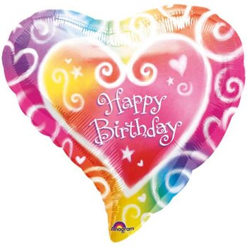 Balon foliowy, Serce Tęczowe - Happy Birthday, 18" - Amscan