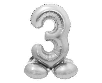 Balon foliowy Smart, Cyfra stojąca 3, srebrna, 72 cm - Inna marka