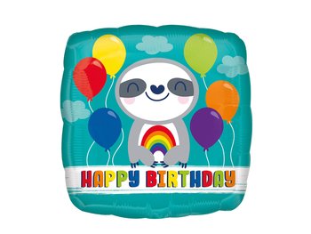 Balon foliowy urodzinowy Happy Birthday Leniwiec - 43 cm - Amscan