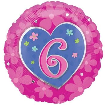 Balon foliowy, Urodziny 6, różowy, 18" - Amscan