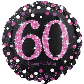 Balon foliowy, Urodziny 60, czarno-różowy, 18" - Amscan