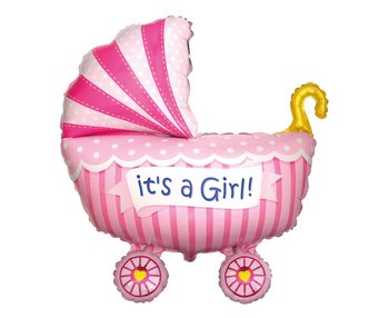 Balon foliowy, Wózek dla dziewczynki, różowy, 24"