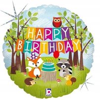 Balon Happy Birthday Leśne Zwierzęta Lis Sowa Szop Jeż Urodziny, 46 cm