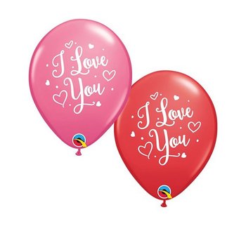 Balon, I Love You, 11", różowy, 25 sztuk