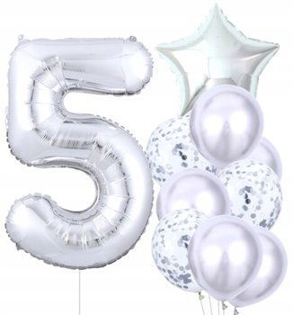 Balony 10Szt Na Piąte Urodziny Srebrne Konfetti - Edibazzar